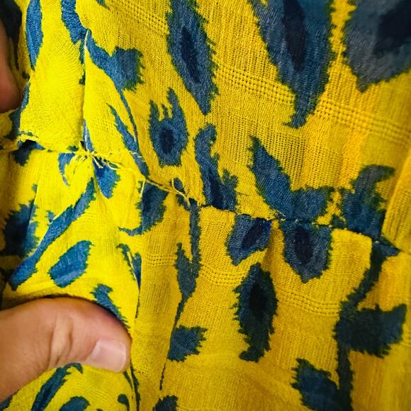 TANYA TAYLOR Yellow Blue Printed Silk Chiffon V-Neckline Maxi Dress Size 2 - Picture 11 of 13